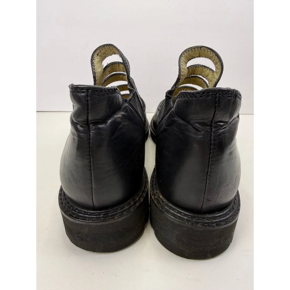 Giraudon New York Black Leather Cage Cutout Lug Sole Shoes Booties Round Toe